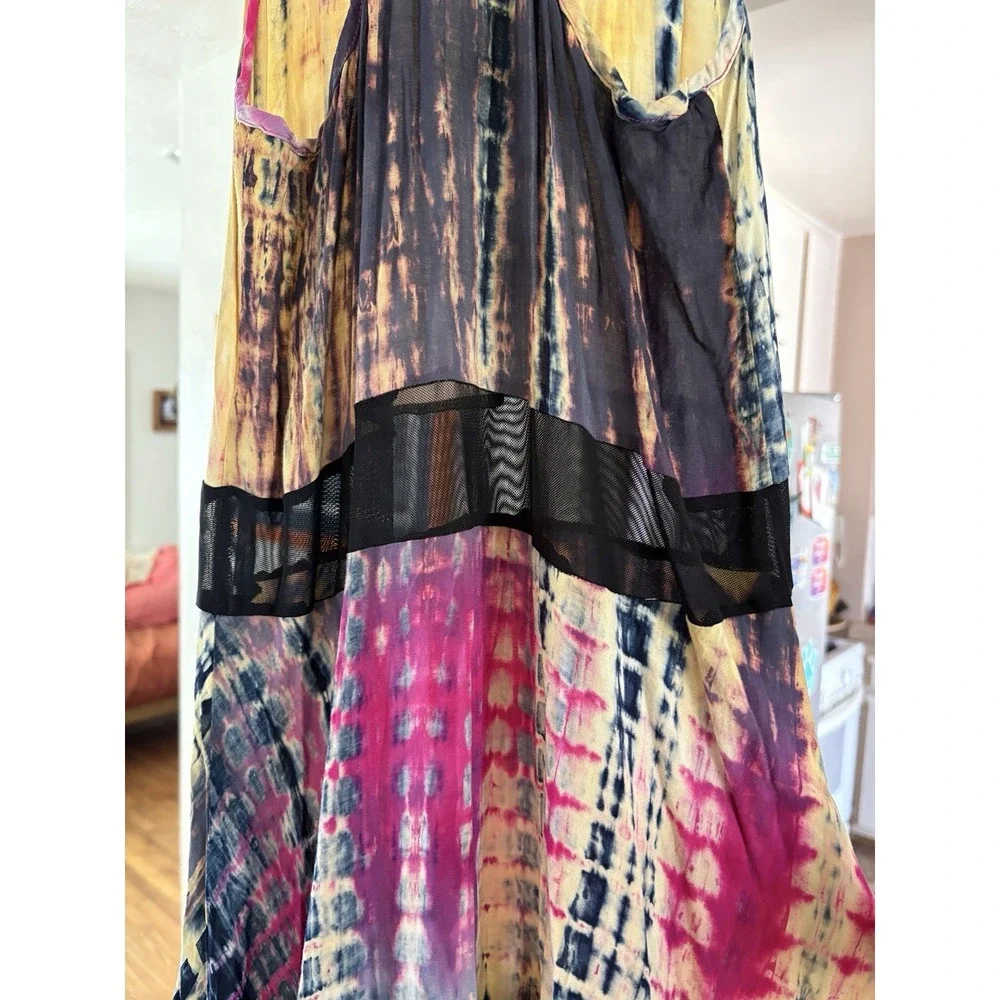 Peppe‎ Peluso Dress Size Medium Tank Sheer Boho Whimsical Tie Dye Flowy READ